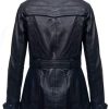 Ladies Leather Trench Coat Black Mid Length Coat Classic Jacket