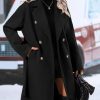 Women's Trendy Lapel Collar Double Breasted Wool Blend Coats Winter Pea Overcoat Pocketed Outwear with Belt