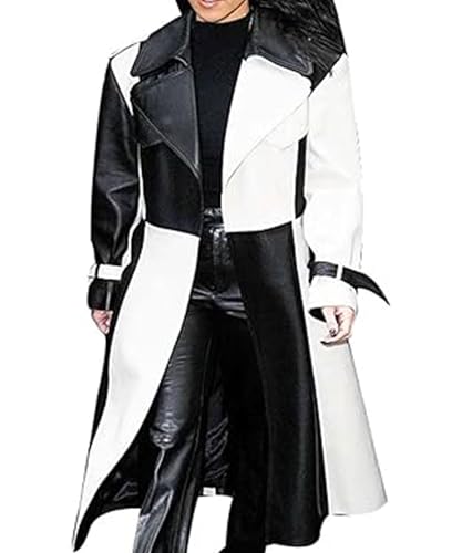Women's Casual Real Lambskin Designer Handmade Two Tone Long Leather Trench Coat Full Length Overcoat