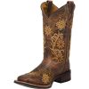 Women's Brown Secret Garden Floral Embroidered Pull-On Cowgirl Boot 5822