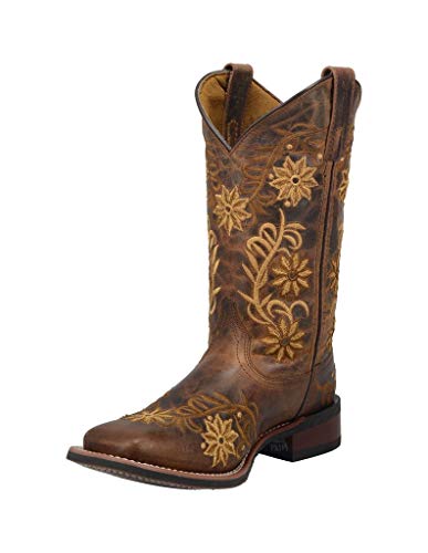 Women's Brown Secret Garden Floral Embroidered Pull-On Cowgirl Boot 5822