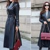 41dLUZlOxaL.jpg Women's Trench Coat Leather Lambskin Long Overcoat Jacket Real Genuine Black-Red For Women
