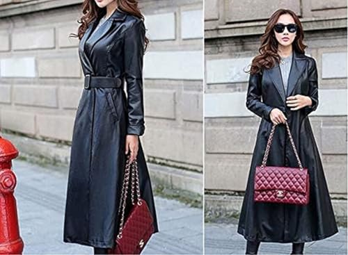 41dLUZlOxaL.jpg Women's Trench Coat Leather Lambskin Long Overcoat Jacket Real Genuine Black-Red For Women