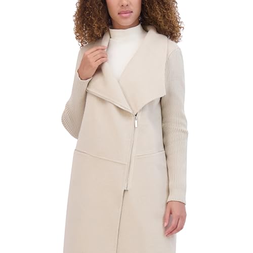 41dRM3t78oL.jpg Women's Asymmetrical Zip Front Double Face Wool with Rib Knit Sleeve Coat