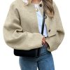 Women Cropped Wool Blend Pea Coat Short Jacket Peacoat Long Sleeve Button Down Crop Jacket