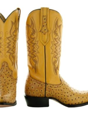 Men's Ostrich Print Cowboy Boots, Exotic Print Men's Cowboy Boots, Western Boots For Men H7002