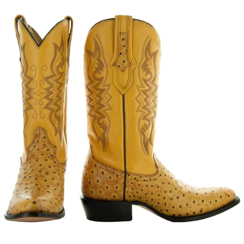 Men's Ostrich Print Cowboy Boots, Exotic Print Men's Cowboy Boots, Western Boots For Men H7002