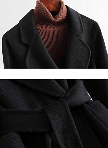 41e58T2GhDL.jpg Womens Wool Trench Coats Autumn Winter 100% Wool Solid Color V-Neck Coat Slim Warm Long Overcoat Belt Jackets Outwear