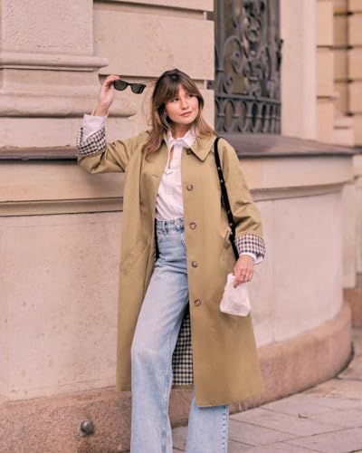 Womens Long Trench Coat Single Breasted Oversized Windproof Overcoat Fashion Outerwear