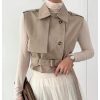 41fY1Z6ac6L.jpg Women's Sleeveless Cropped Trench Coat with Belted Lapel Collar Vest Coat