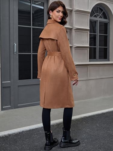 41gIcIfoswL.jpg Women's Winter Faux Suede Long Trench Coat Casual Double-Breasted Notch Lapel Overcoat Outerwear