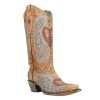 CORRAL LADIE'S SAND HEART & WINGS OVERLAY & EMBROIDERY & STUDS, SNIP TOE, LEATHER SOLE, WESTERN, A4235