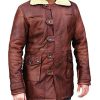 Mens Faux Shearling Brown Leather Trench Coat - Militry Faux Leather Tactical Vest Coat Jacket Cosplay Costume