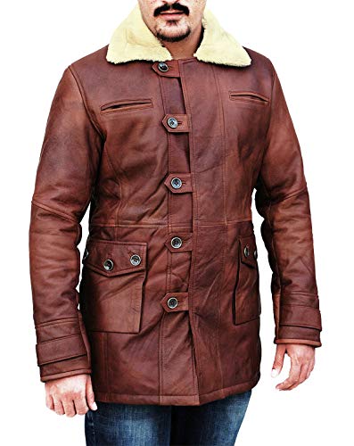 Mens Faux Shearling Brown Leather Trench Coat - Militry Faux Leather Tactical Vest Coat Jacket Cosplay Costume