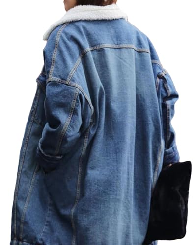 41h02YkwdKL.jpg Women Long Sherpa Fleece Lined Jeans Jacket Denim Trench Coat Thicken Button Down Patchwork Trucker Coat Overcoat