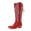 Wide Calf Cowboy Boots Women Knee High Tall Western Cowgirl Boots Adjustable Lace Up Plus Size Comfortable 2-Inch Heel