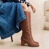 41ha6nIaCmL.jpg Knee High Boots Women Fall Winter Faux Suede Square Toe Chunky Block Heel Wide Calf Boots Fashion Side Zipper Long Boot