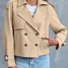 41iKrm2d2CL.jpg Women Crop Double Breasted Trench Coat Raglan Sleeve Work Office Cropped Jacket With Pockets