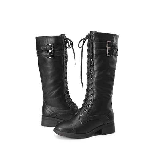 41iYjk9MqjL.jpg Women's Pu Knee High Riding Combat Boots