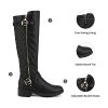41ix6nnRLL.jpg Women's Knee High Boots Low Block Heel Riding Boots Round Toe Side Zipper Biker Motorcycle Buckle Boots