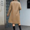 Women's Notch Lapel Double Breasted Wool Blend Mid Long Pea Trench Coat