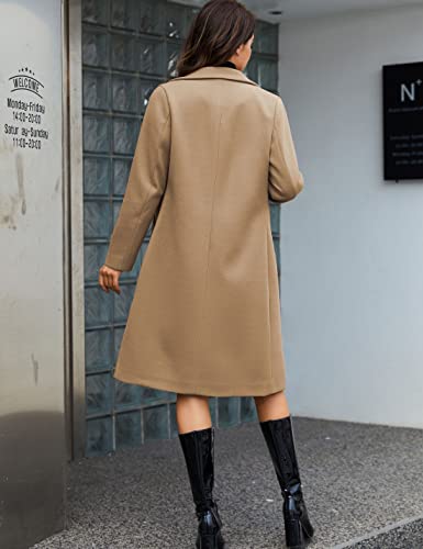Women's Notch Lapel Double Breasted Wool Blend Mid Long Pea Trench Coat