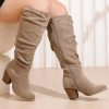 Women's Extra Wide Calf Slouchy Knee High Boots, Wide Width Knee-High Boots Low Stacked Heel Side Zipper Winter Fall Tall Boots.
