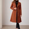 Womens Winter Coat 2024 Fall Casual Notch Lapel Single Breasted Belted Midi Peacoat with Pockets