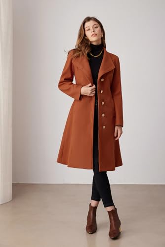 Womens Winter Coat 2024 Fall Casual Notch Lapel Single Breasted Belted Midi Peacoat with Pockets