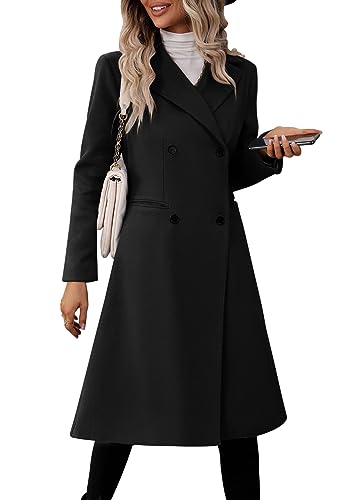 41jm36zSCqL.jpg Womens Long Double Breasted Coats Lapel Collar Pea Coat Winter Slim Fit Jackets Trench Coat Outwear