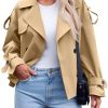 41kYr3DXL.jpg Womens Cropped Trench Coat Casual Double Breasted Short Jacket Fall Fashion Outerwear with Belt