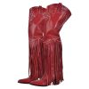 Fringe Thigh High Boots with Tassels Wide Calf Over Knee Western Cowboy Boots
