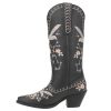 Womens Full Bloom Floral Round Toe Casual Boots Knee High Mid Heel 2-3" - Black