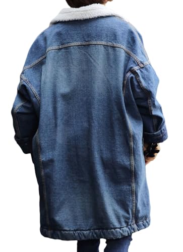 41lKuVO5C8L.jpg Women Long Sherpa Fleece Lined Jeans Jacket Denim Trench Coat Thicken Button Down Patchwork Trucker Coat Overcoat