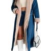 Womens Warm Winter Sherpa Fleece Lined Long Denim Coat Windproof Thick Denim Trench Coat with Belt
