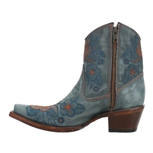 Womens Ld Floral Embroidered Snip Toe Zippered Casual Boots Ankle Mid Heel 2-3" - Blue