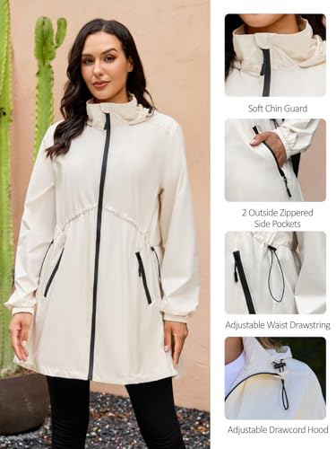 lightweight Rain Coat For Women Hooded Long Windbreaker Jacket Waterproof Packable Raincoat with Pockets S-XXL
