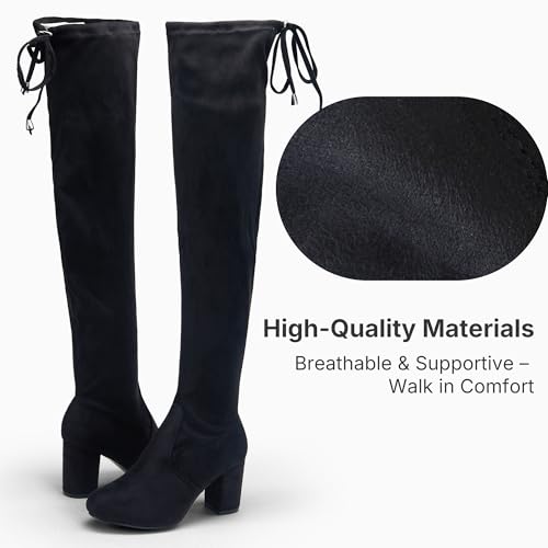 41lqm8HHobL.jpg Women's Over The Knee High Boots Suede Thigh High Boot 3 Inch Chunky Heels Zipper Adjustable Opening Shoes