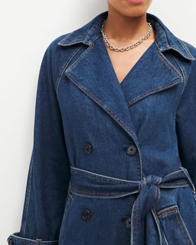 41lrUQl2VPL.jpg Women's Denim Trench Coat Double Breasted Jean Midi Overcoat Classic Lapel Long Jackets With Belt