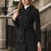 Winter Trench Coat for Women Overcoat Belted Outwear Double Breasted Mid Long Pea Coat