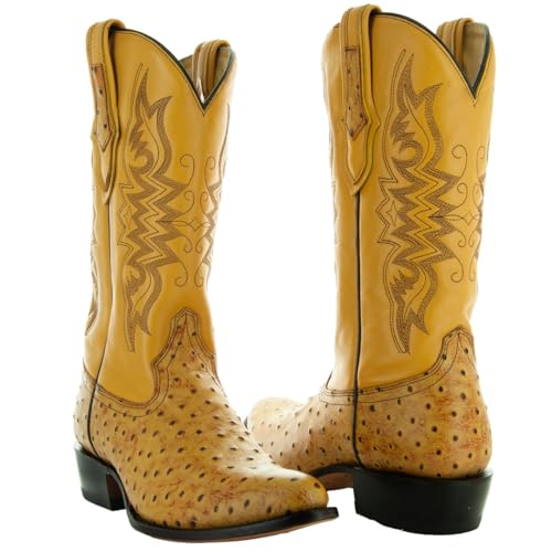 Men's Ostrich Print Cowboy Boots, Exotic Print Men's Cowboy Boots, Western Boots For Men H7002