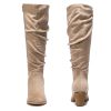 Women's Extra Wide Calf Slouchy Knee High Boots, Wide Width Knee-High Boots Low Stacked Heel Side Zipper Winter Fall Tall Boots.