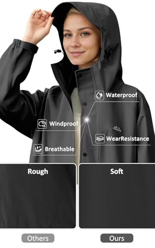 41nIMo1-rhL.jpg Lightweight Long Rain Coat for Women, Waterproof Raincoat with Hood, Packable Rain Jacket Windbreaker, Storage Bag