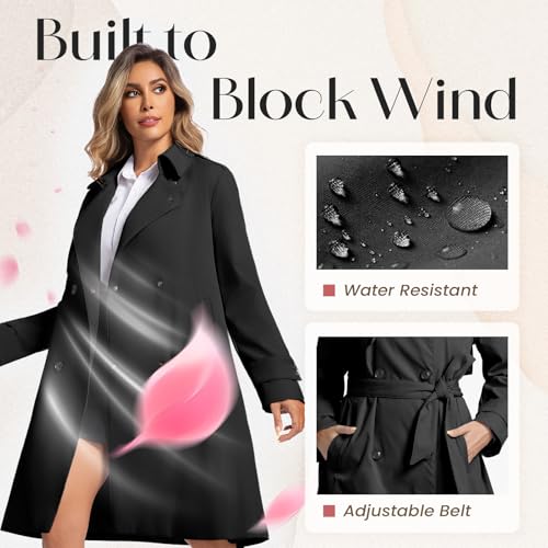 41nR495wF-L.jpg Women's Long Trench Coats Classic Double Breasted Jackets Water Resistant Turn Down Collar Belted Jacket