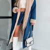 Womens Warm Winter Sherpa Fleece Lined Long Denim Coat Windproof Thick Denim Trench Coat with Belt