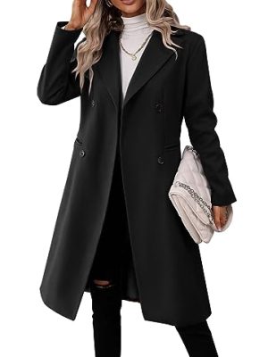 Womens Long Double Breasted Coats Lapel Collar Pea Coat Winter Slim Fit Jackets Trench Coat Outwear