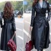 41pD9rSMnxL.jpg Women's Trench Coat Leather Lambskin Long Overcoat Jacket Real Genuine Black-Red For Women