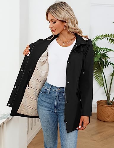 Women Waterproof Outdoor Hiking Raincoat Women Lined Rain Jacket Lightweight Hooded Jackets Trench Coats