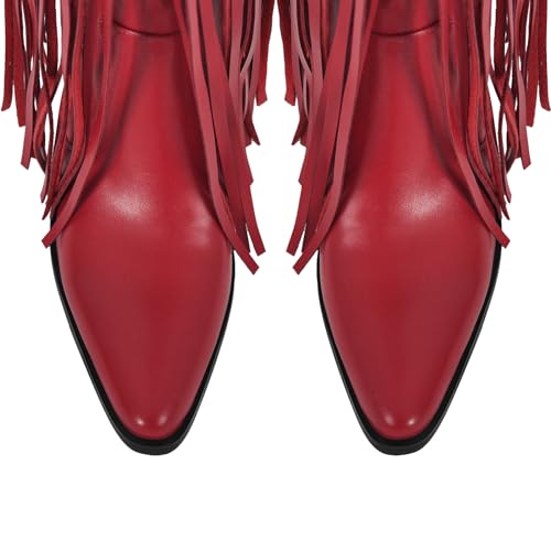Fringe Thigh High Boots with Tassels Wide Calf Over Knee Western Cowboy Boots