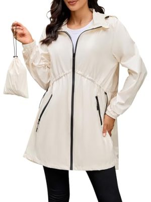 lightweight Rain Coat For Women Hooded Long Windbreaker Jacket Waterproof Packable Raincoat with Pockets S-XXL